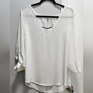 Spicy Sandia White Long Sleeve Keyhole Blouse Sz L
